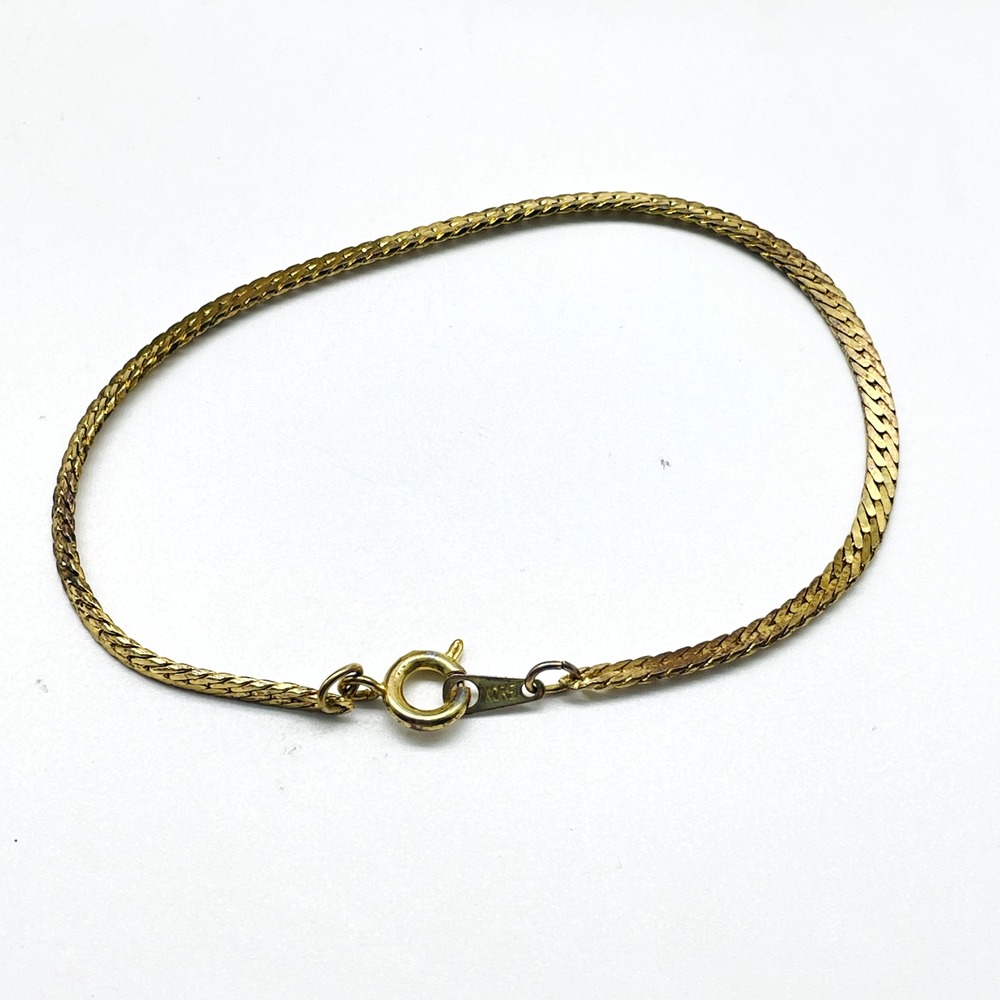 Vintage Gold Tone Herringbone Bracelet Signed Korea Classic